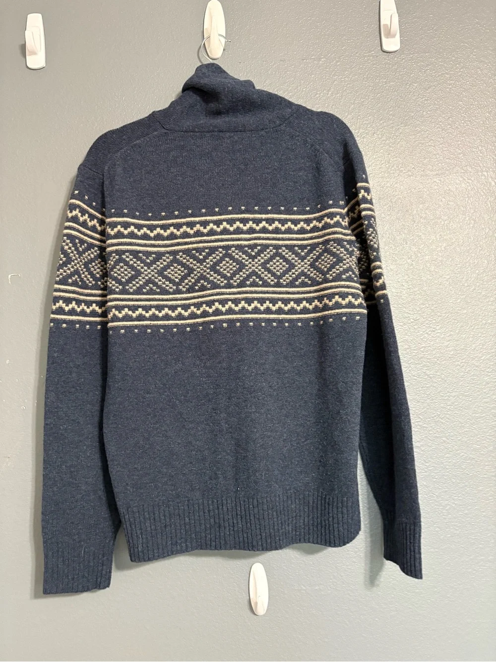 J. Crew 100% Lambswool Fair Isle Shawl Collar Cardigan Sweater Blue M